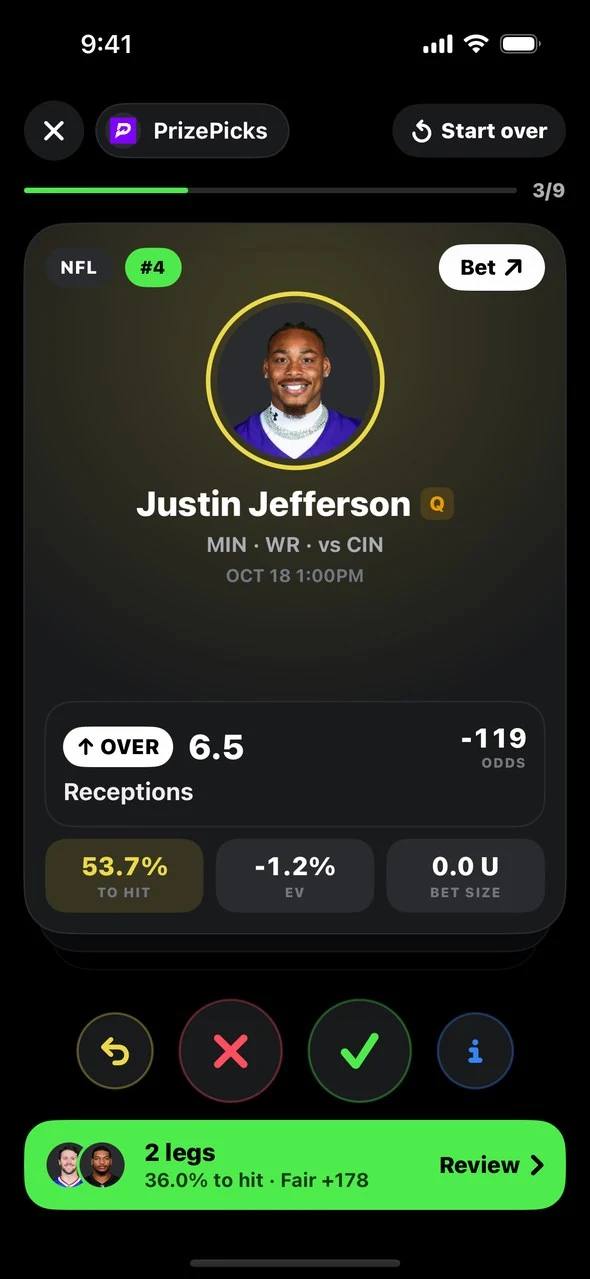 Swipe Mode with a two-leg slip and its chance to hit