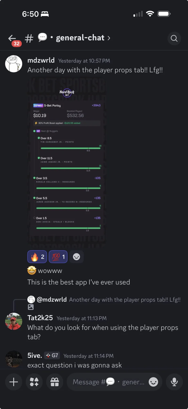 Optimal Bet user showing $10 to $532 parlay win