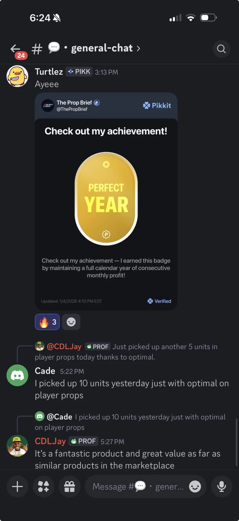 Optimal Bet user earning Perfect Year achievement badge